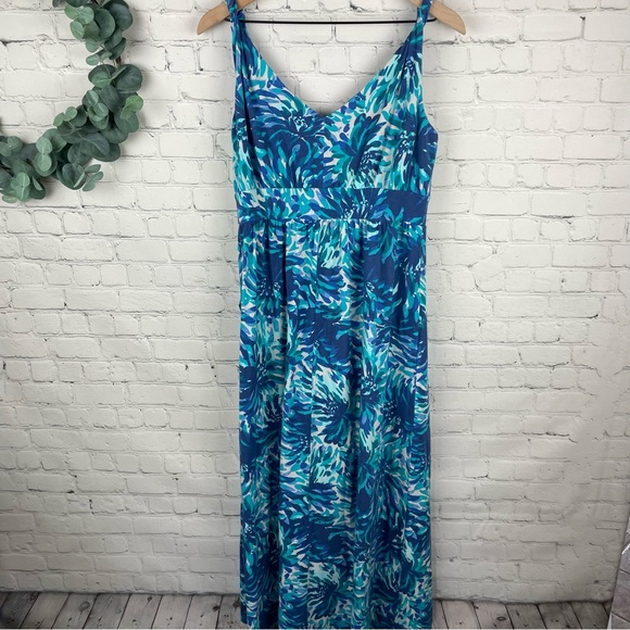 GARNET HILL Floral Sleeveless Faux Wrap Knit Cotton Blend Maxi Dress size 12 - Picture 2 of 9